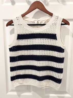 Greige Striped Knit Sleeveless Top - Navy and White size Small